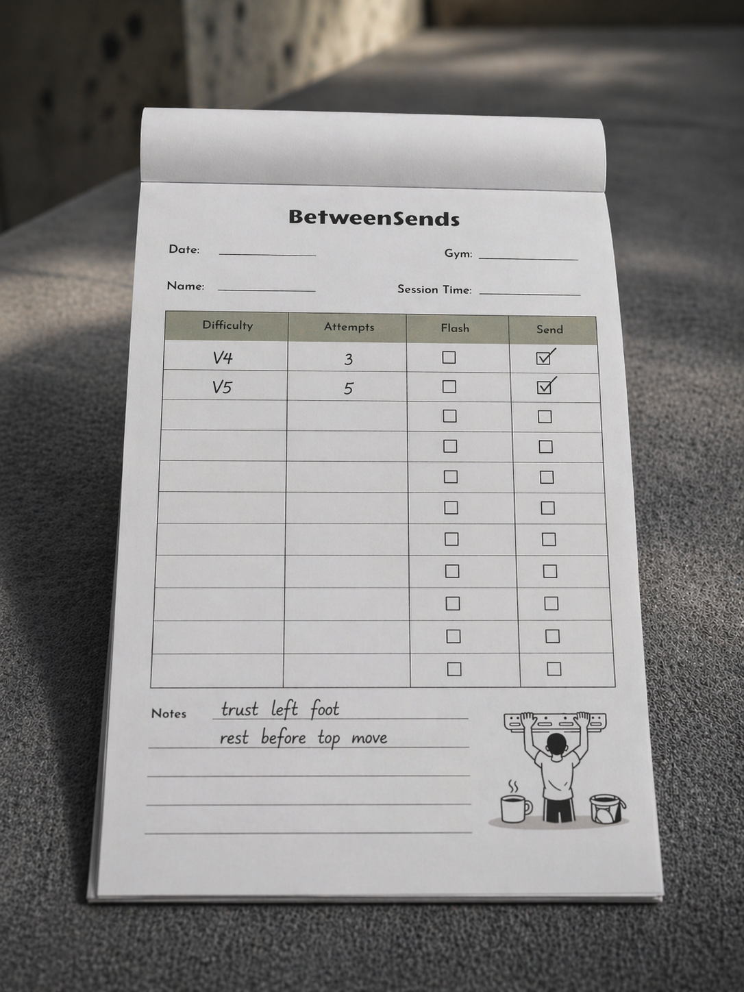 Session Beta Notebook session log page photo