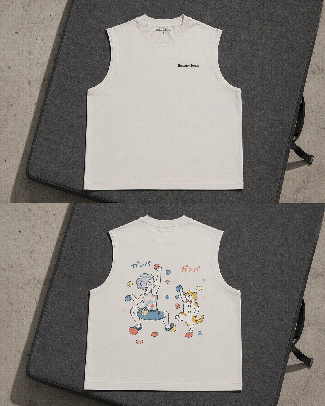 Warm-Up Sleeveless Tee flat front and back product photo